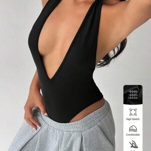 Black Deep V-Neck Bodysuit